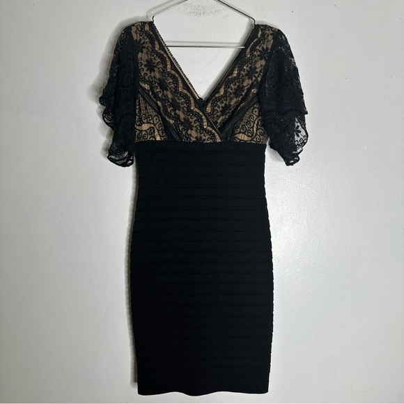 Adrianna Papell Black with Lace Cocktail Pencil  Dress Size 4 - Lace  Sleeves CP - Picture 1 of 5